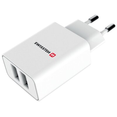 Swissten Ładowarka do sieci 2x USB 2,1 A + USB-C kabel 1,2 m 22053000) Biała