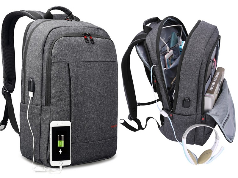Biznesowy plecak na laptopa 17,3 Tigernu T-B3142 z Usb dwukomorowy c-szary