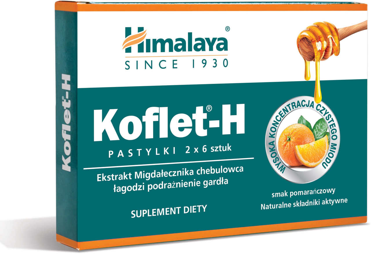 Himalaya Koflet -H Pastylki do ssania o smaku pomarańczowym, 2 x 6 sztuk Himalaya 8901138834913