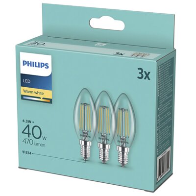 Philips ZESTAW 3x LED Żarówka B35 E14/4,3W/230V 2700K