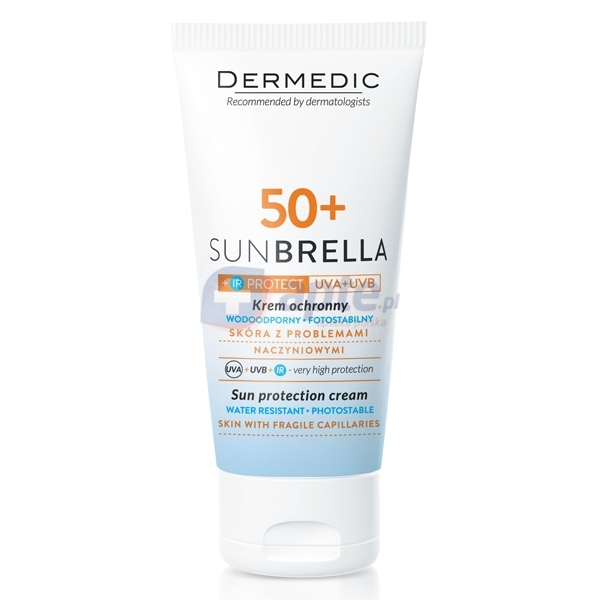 Dermedic Sunbrella SPF50+ krem ochronny UV+IR skóra z problemami naczyniowymi 50g + Dermedic Hydrain 3 płyn micelarny H2O 100ml GRATIS