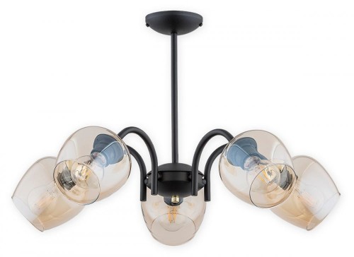 Zdjęcia - Żyrandol / lampa Lemir Katla żyrandol 5 -punktowy czarny/bursztyn O3065 W5 CZA + ZL 