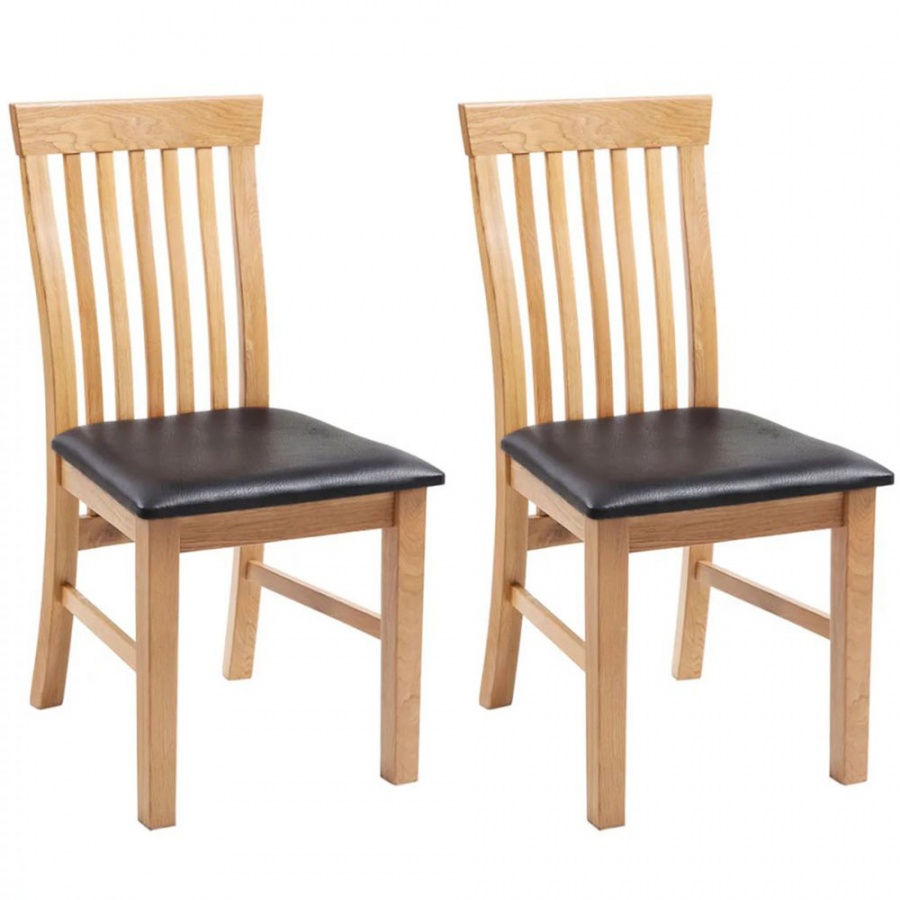 Krzesła do jadalni, 2 szt., skóra sztuczna i lite drewno dębowe