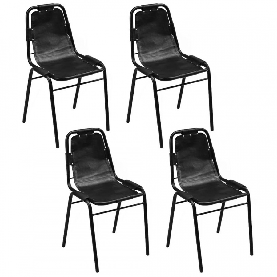 Krzesło do jadalni 4 szt., 49x52x88 cm, skóra, czarna