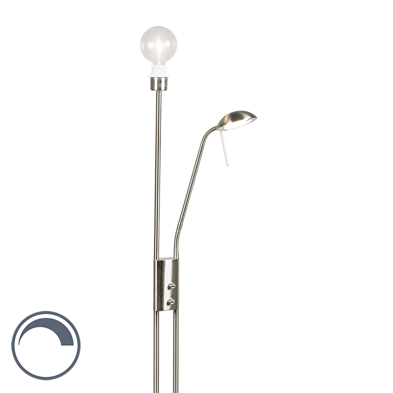 QAZQA Nowoczesna lampa podłogowa stalowa z możliwością ściemniania - Luxor