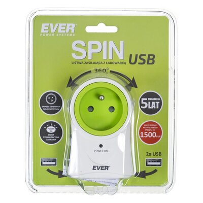 Ever Lista zasilajaca obrotowa SPIN 2xUSB