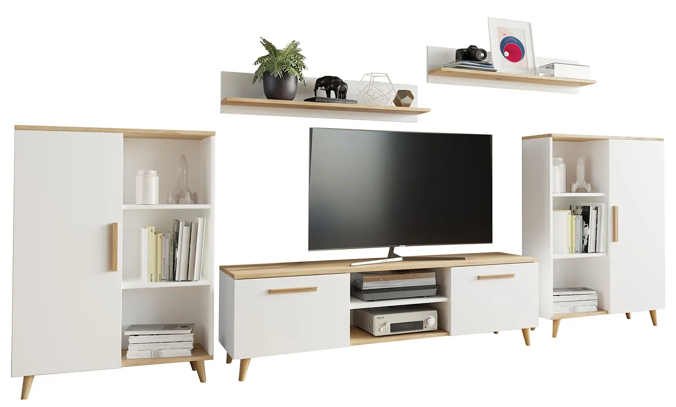 Biała meblościanka w stylu skandynawskim E8-R66