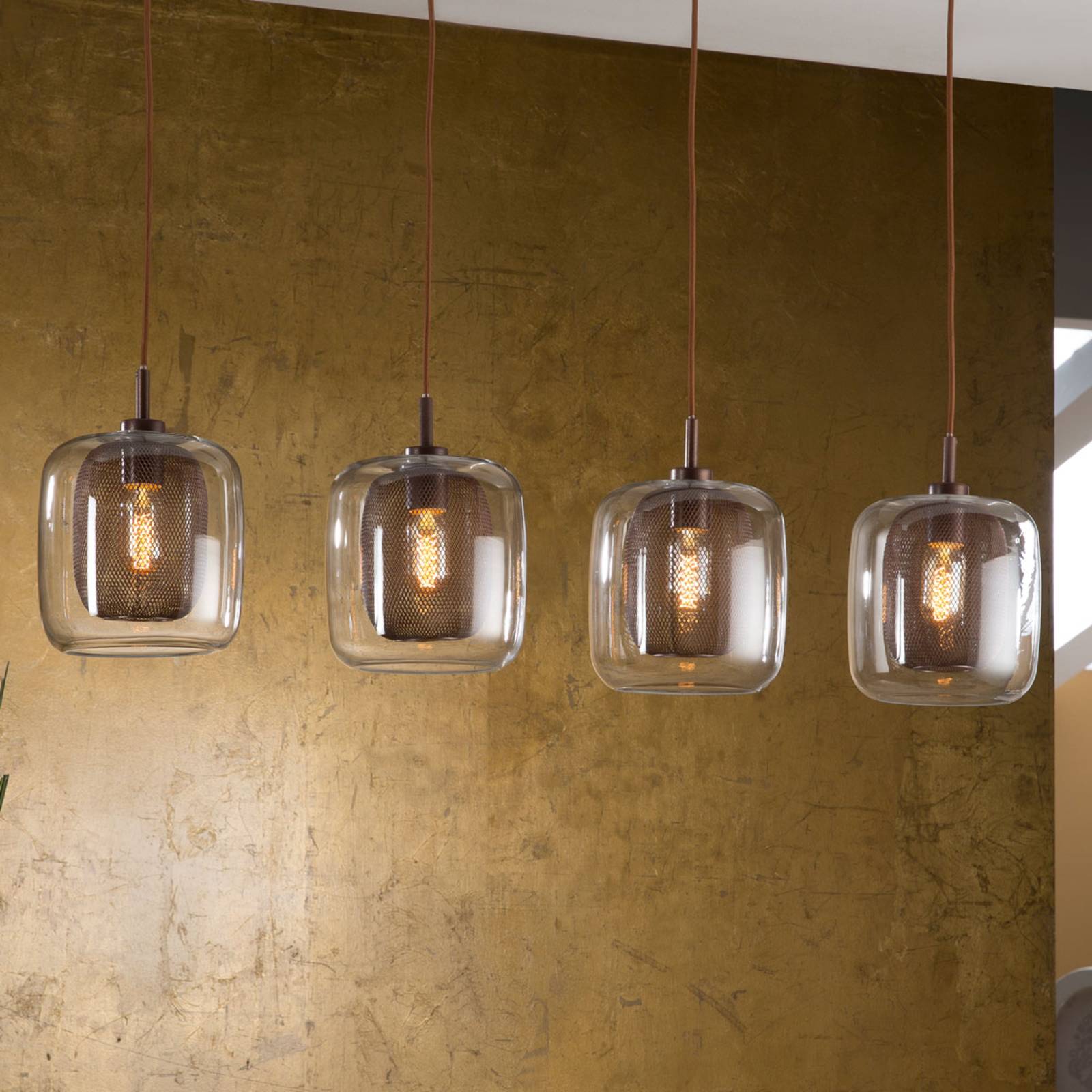 Schuller Valencia Lampa wisząca Fox, 4-punktowa, podwójne klosze, szkło