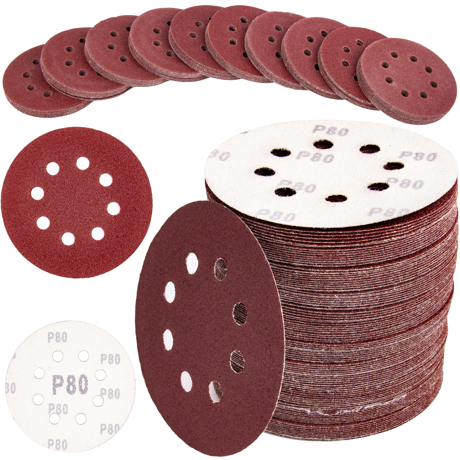 Papier ścierny na rzep krążek dysk z dziurami 125mm P80 100szt SILVER