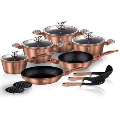 Berlinger Haus KOMPLET GARNKÓW Z POKRYWKAMI 15 EL GRATIS 139 ZŁ ALUMINIUM POTRÓJNA WARSTWA MARMUROWA MIEDZIANY BH/1224N+BL-5023