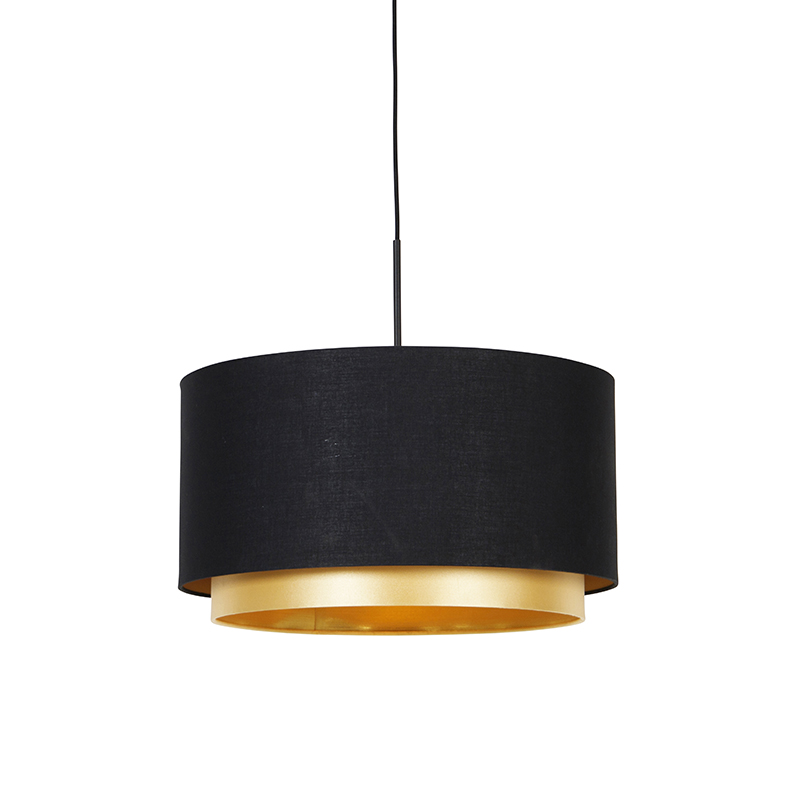 QAZQA Nowoczesna lampa wisząca czarna ze złotym kloszem 47 cm - Combi