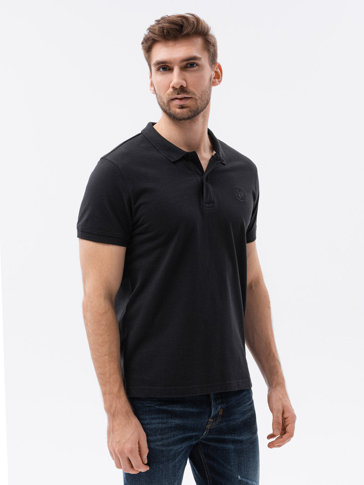 Koszulka męska polo z dzianiny pique - czarna V1 S1374