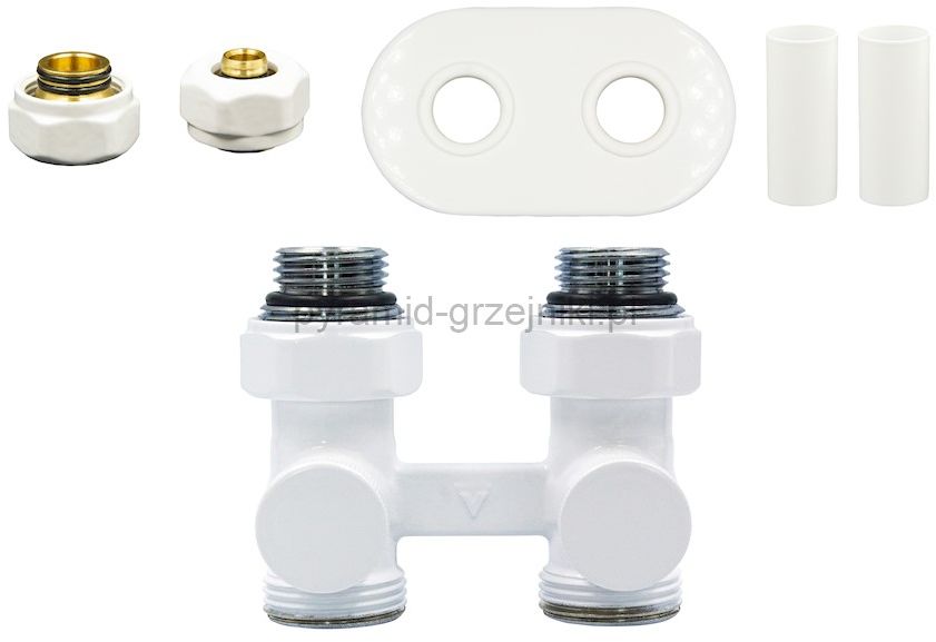 Varioterm Zawór odcinający prosty Premium Elegancki All in One rozeta owalna - biały PEX - alu-pex AEPRNYGS0206/FP(PEX)
