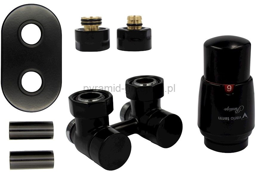 Varioterm Zawór odcinający kątowy Premium Exclusive All In One z głowicą termo - czarny mat PEX - alu-pex APREGS0224C/FK(PEX)