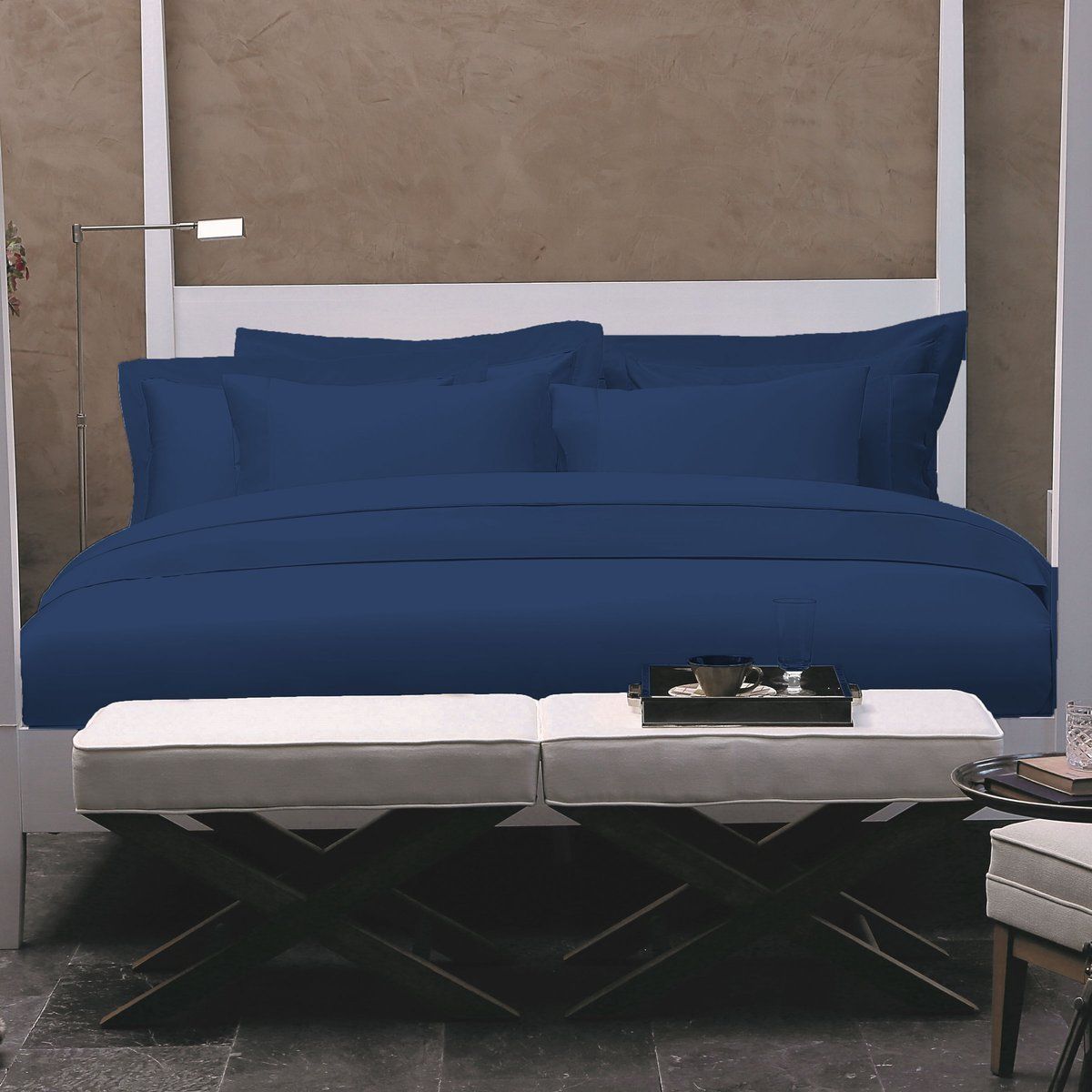 Valeron Poszewki satynowe z plisą Luna Navy