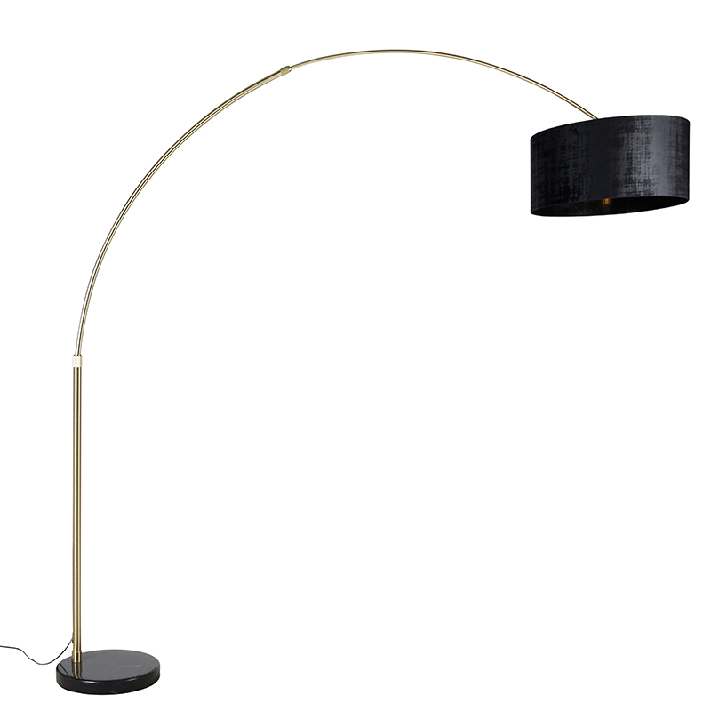 QAZQA Nowoczesna lampa podłogowa łuk złota klosz czarny 50cm - XXL