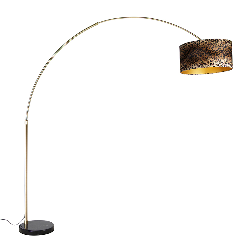 QAZQA Nowoczesna lampa podłogowa łuk złota klosz welurowy panterka 50cm - XXL