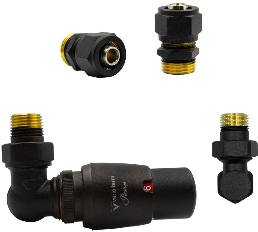Varioterm Zawór termostatyczny trójosiowy MASTER ze złączką PEX/CU - czarny strukturalny alu-pex - PEX 16 mm lewy EMAGS0214CFK/L(PEX)