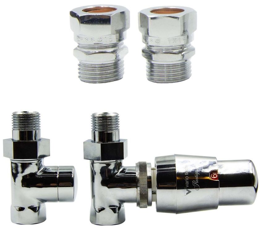 Varioterm Zawory termostatyczne ROYAL proste ze złączką PEX/CU - chrom miedziana - CU 15 mm ROGS0202CFP(Cu)