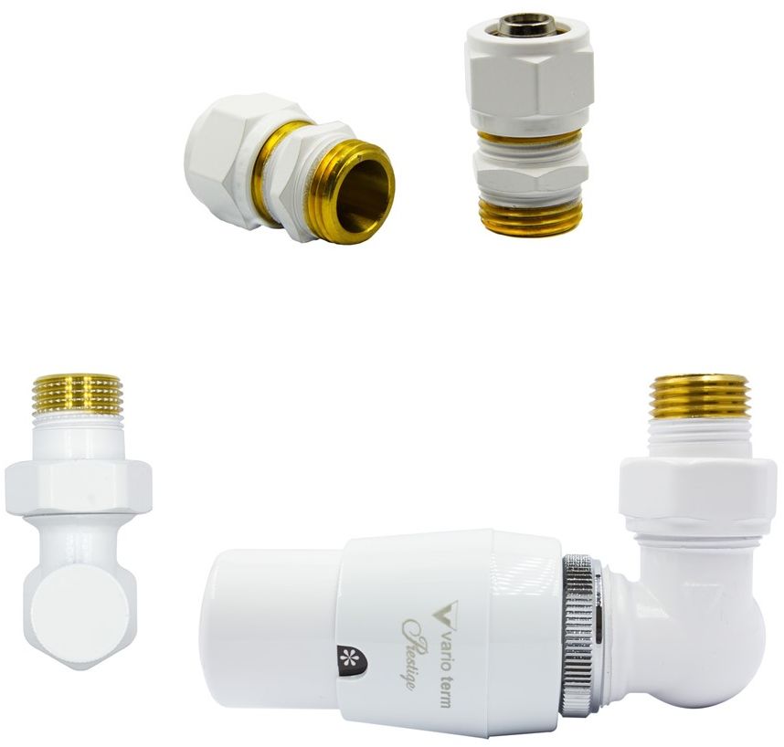 Varioterm Zawór termostatyczny trójosiowy MASTER ze złączką PEX/CU - biały alu-pex - PEX 16 mm prawy EMAGS0206CFK/P(PEX)