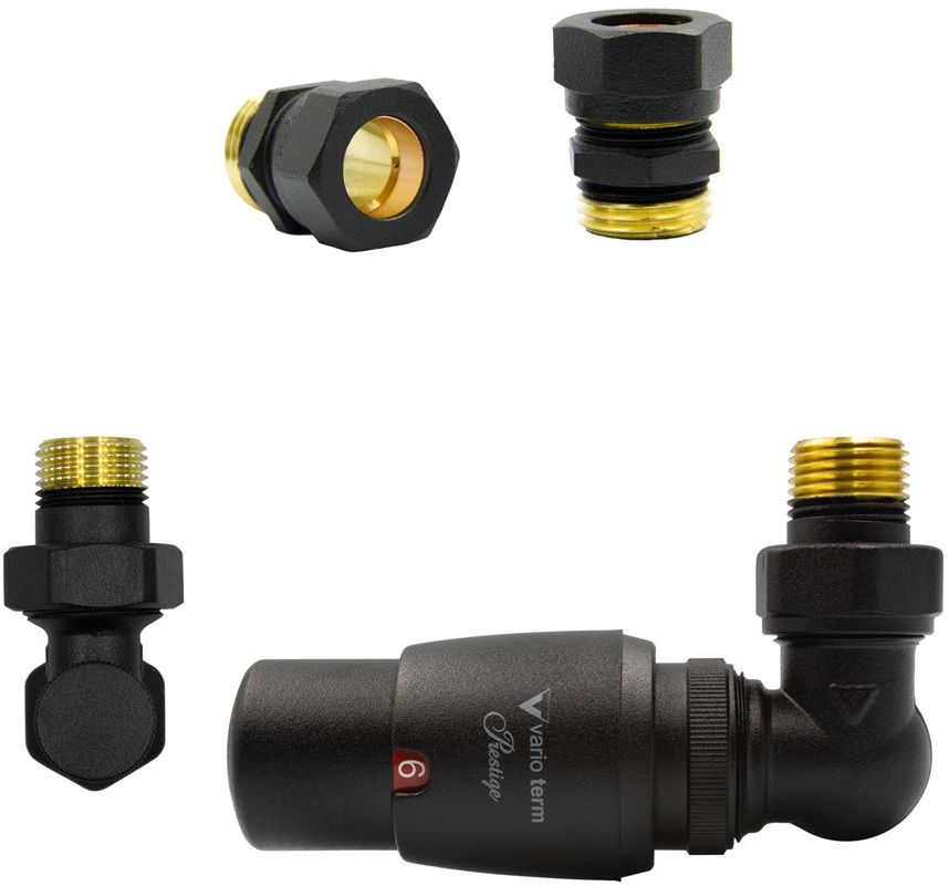 Varioterm Zawór termostatyczny trójosiowy MASTER ze złączką PEX/CU - czarny strukturalny miedziana - CU 15 mm prawy EMAGS0214CFK/P(Cu)
