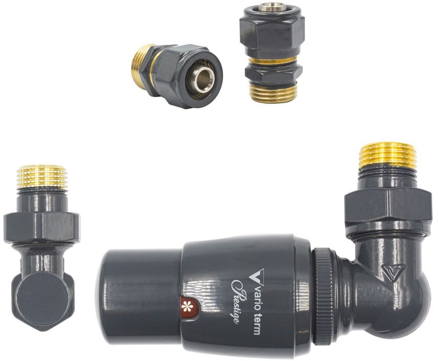 Varioterm Zawór termostatyczny trójosiowy MASTER ze złączką PEX/CU - grafit błyszczący miedziana - CU 15 mm prawy EMAGS0207CFK/P(Cu)