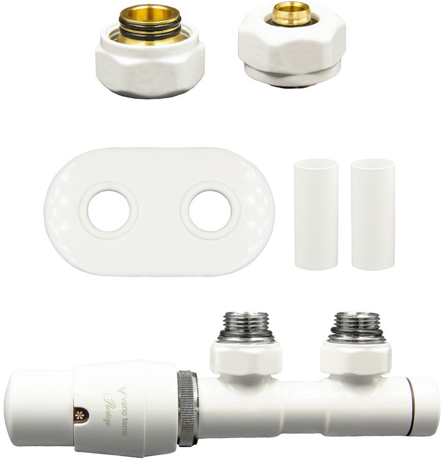 Varioterm Zawór termostatyczny TWINS All in One z rozetą owalną - biały alu-pex - PEX 16 mm lewa ATSGS0206CFK/L(Pex)