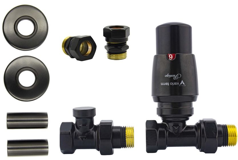 Varioterm Zawór termostatyczny ELEGANT prosty All in One - czarny mat miedziana - CU 15 mm AELGS0224C/FP(Cu)