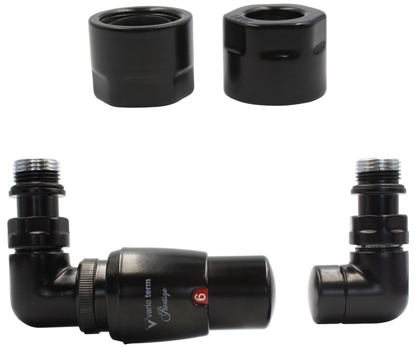 Varioterm Zawór termostatyczny trójosiowy Vision ze złączką PEX/CU - czarny mat miedziana - CU 15 mm lewy VIGS0224CFK/L(Cu)