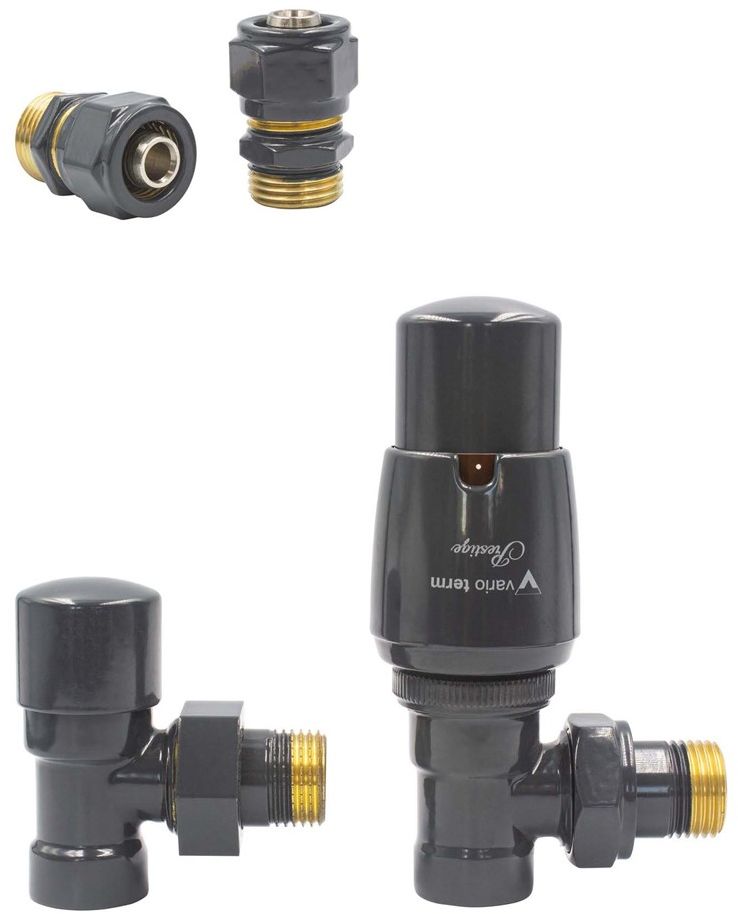 Varioterm Zawór termostatyczny ROYAL kątowy ze złączką PEX/CU - grafit błyszcący miedziana - CU 15 mm ROGS0207CFK(Cu)