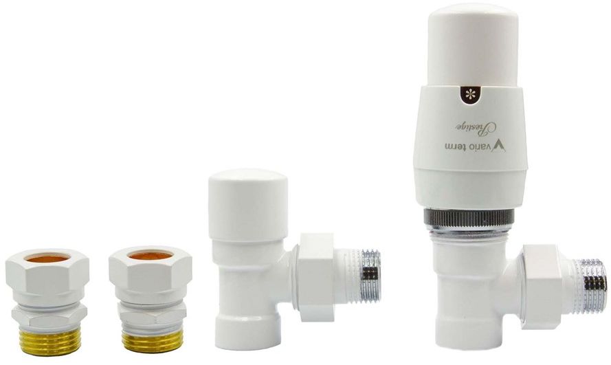 Varioterm Zawór termostatyczny ROYAL kątowy ze złączką PEX/CU - biały miedziana - CU 15 mm ROGS0206CFK(Cu)