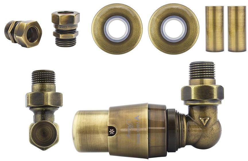 Varioterm Zawór termostatyczny trójosiowy MASTER All in One - mosiądz antyczny miedziana - CU 15 mm prawy AEMAGS0211CFK/P(Cu)
