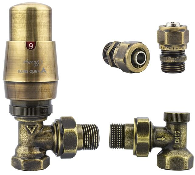 Varioterm Zawór termostatyczny ELEGANT kątowy ze złączką PEX/CU - mosiądz antyczny alu-pex - PEX 16 mm ELGS0211C/FK(PEX)