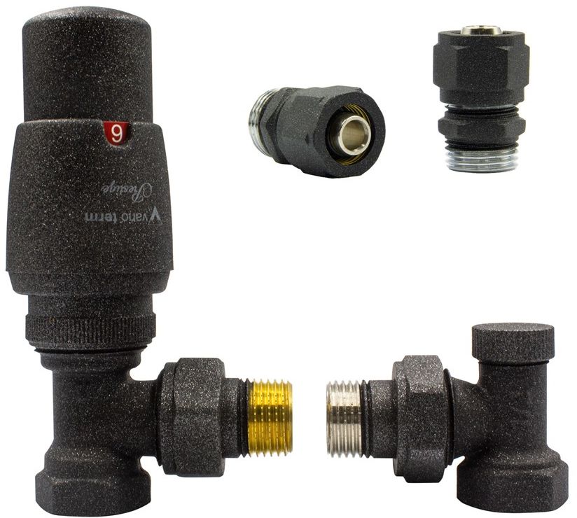 Varioterm Zawór termostatyczny ELEGANT kątowy ze złączką PEX/CU - ciemny grafit str alu-pex - PEX 16 mm ELGS0215C/FK(PEX)