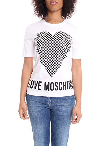 Love Moschino Damska koszulka z krótkim rękawem i logo, biały (Optical White A00), 38 PL