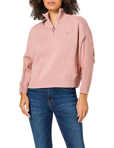 Tommy Hilfiger Damski sweter z zamkiem błyskawicznym High-nk SWT Ls, Kojący różowy, XXL
