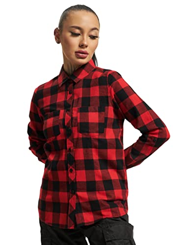 Urban Classics Damska koszula damska w kratkę, flanelowa koszula, damska koszula drwala z długim rękawem, dostępna w wielu kolorach, rozmiary XS-5XL, Blk/Red, L