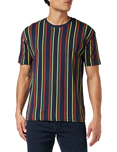 Urban Classics Koszulka męska z nadrukiem oversized Retro Stripe Tee, granatowy/Burnedred, XL