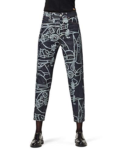 G-STAR RAW JANEH ULTRA HIGH MOM ANKLE dżinsy damskie, Wielokolorowy (Raw Denim Charcoal Line Art Splatter D16083-c472-b894), 24W / 28L