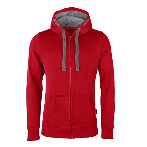 HRM Męska kurtka z kapturem, premium, bluza z kapturem, męska z kontrastową wyściółką wewnętrzną, basic bluza z kapturem z zamkiem błyskawicznym, wysokiej jakości i ekologiczna odzież męska, Rot, XL