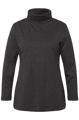 Ulla Popken Duże rozmiary damski sweter z golfem Shirtrolli Basic, Antracyt, mieszany., 58-60