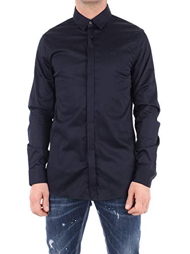 Armani Exchange Męska koszula Smart Stretch Satin Casual, NIEBIESKI, XL