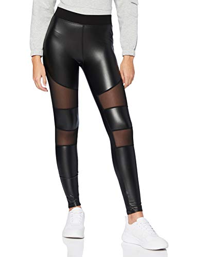 Urban Classics Damskie legginsy Tech Mesh ze sztucznej skóry, stylowe damskie legginsy ze sztucznej skóry, w rozmiarach XS-5XL, w kolorze czarnym, czarny, L