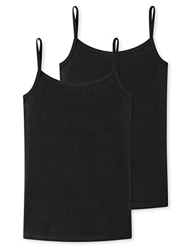 Schiesser Dziewczęcy Podkoszulek Dwupak Top Spaghetti - 95/5 Organic, Czarny, 176 Cm