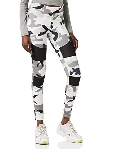 Urban Classics Damskie damskie legginsy Camo Tech, wygodne spodnie sportowe, elastyczne spodnie treningowe z militarnym nadrukiem i wstawkami z siatki, regularny krój skinny fit, SnowCamo, 5XL