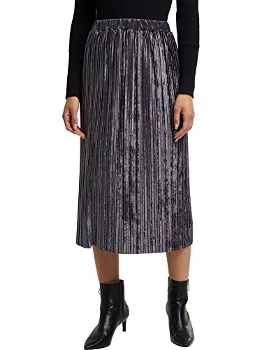 ESPRIT Plisowana spódnica o aksamitnym wyglądzie, Gunmetal, M