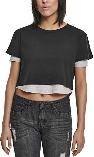 Urban Classics Damska koszulka damska Full Double Layered Tee T-Shirt, wielokolorowy (Blk/Gry 00029), S