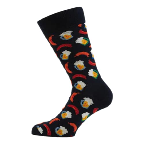 Happy Socks Beer And Sausage, kolorowe i zabawne, Skarpety dla kobiet i mężczyzn, Niebieski-Pomarańczowy-Biały (36-40)