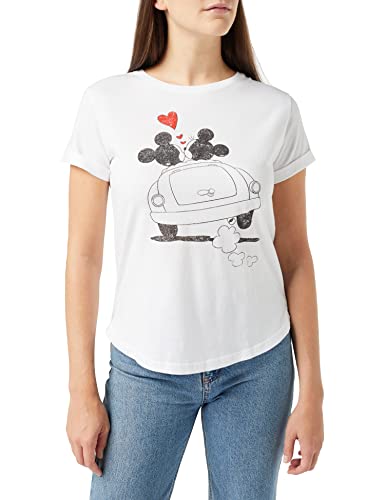 Disney Damska koszulka z motywem serca Mickey i Minnie, biały, M