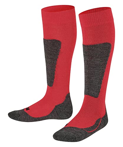 FALKE Uniseks - dzieci Skarpety narciarskie Active Ski K KH Wełna Merynosa ciepłe grube 1 Para, Czerwony (Fire 8150), 35-38 (9-12 lata)